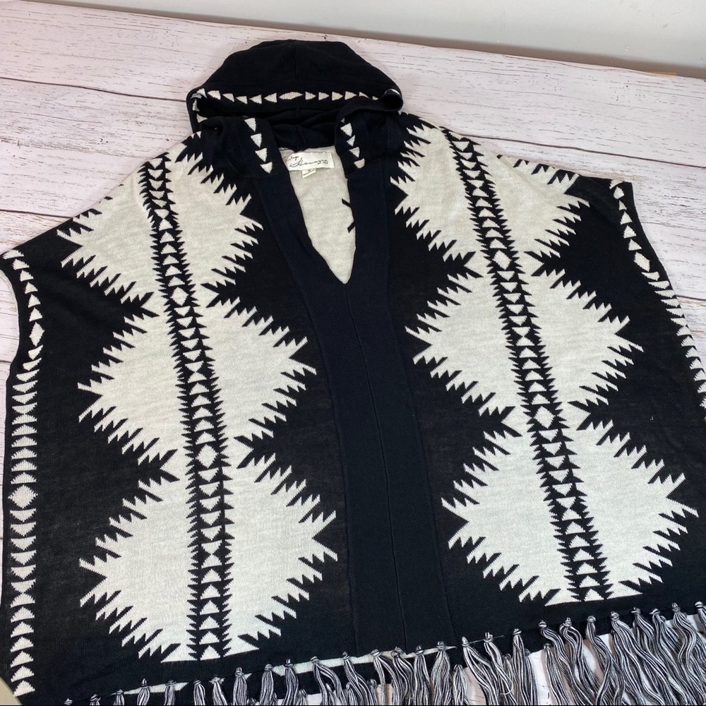 Vintage Havana Aztec cream & black poncho hoodie